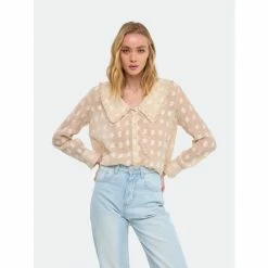 English Factory Sheer Shirts With Statement Collar Tops Cream