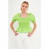 English Factory Puff Sleeve Top With Square Neckline Tops Chartreuse