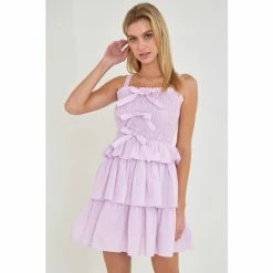 English Factory Ruffle Tiered Dress With Ties Tops Lilac
