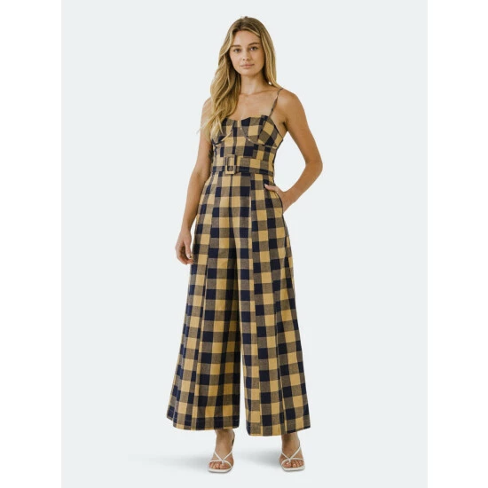 English Factory Check Belted Jumpsuit Jumpsuits & Rompers Navy/beige - Image 2
