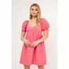 English Factory Pleated Detail Puff Sleeve Mini Dress Dresses Rose