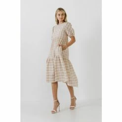English Factory Plaid Midi Dress Dresses Cream