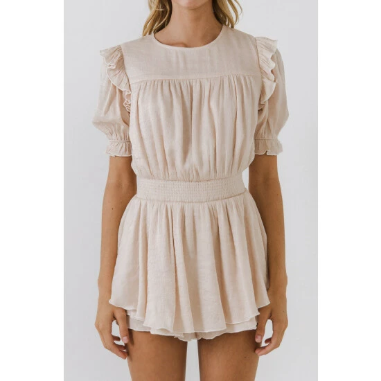 English Factory Puff Sleeves Skort Romper Jumpsuits & Rompers Light Peach - Image 5