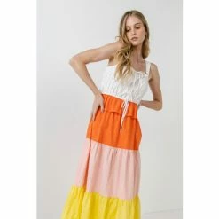 English Factory Color Block Tied Detail Shirring Dress Dresses Multi