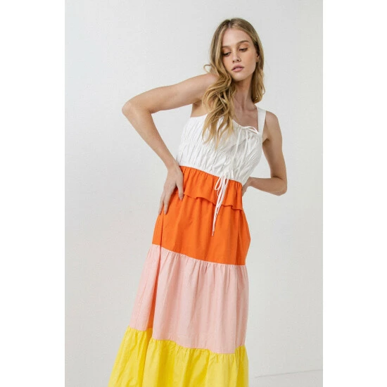 English Factory Color Block Tied Detail Shirring Dress Dresses Multi