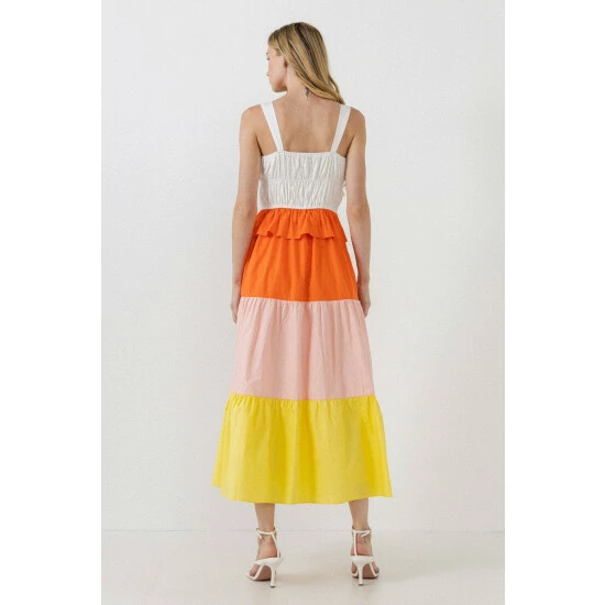 English Factory Color Block Tied Detail Shirring Dress Dresses Multi - Image 3