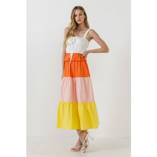 English Factory Color Block Tied Detail Shirring Dress Dresses Multi - Image 4