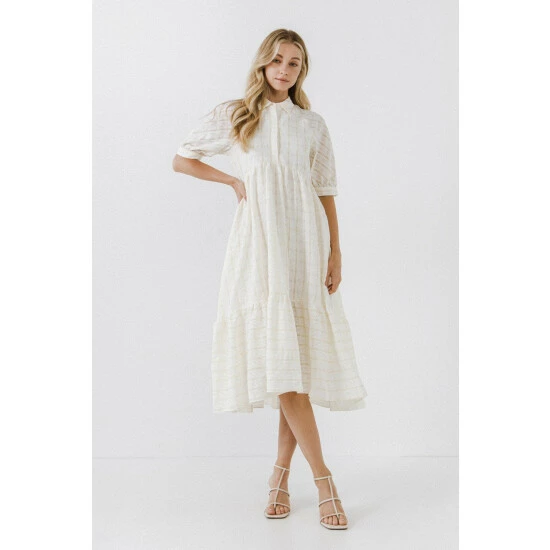 English Factory Plaid Midi Dress Dresses Ivory
