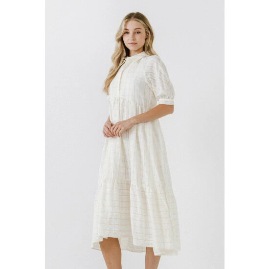 English Factory Plaid Midi Dress Dresses Ivory - Image 2