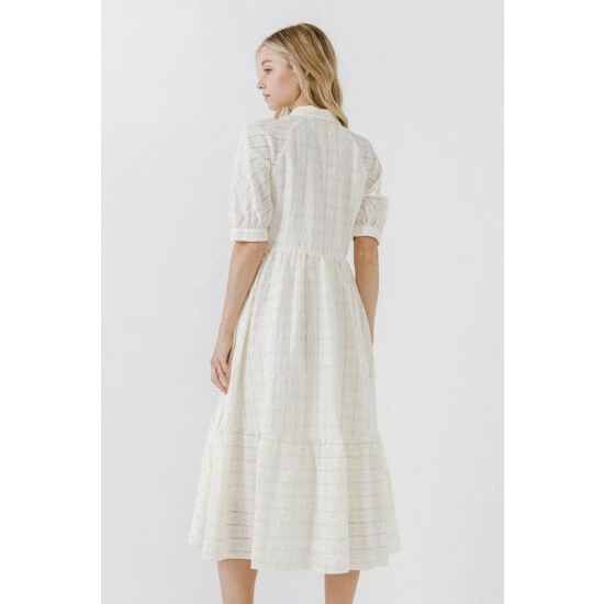 English Factory Plaid Midi Dress Dresses Ivory - Image 3