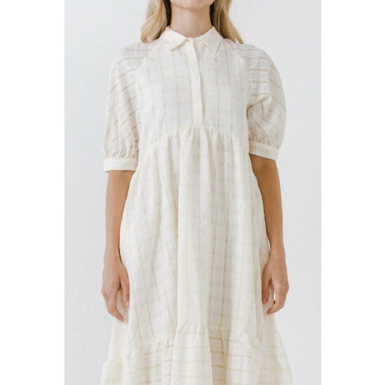 English Factory Plaid Midi Dress Dresses Ivory - Image 5