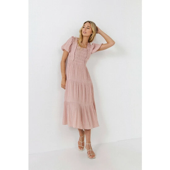 English Factory Smocked Midi Dress Dresses Dusty Pink