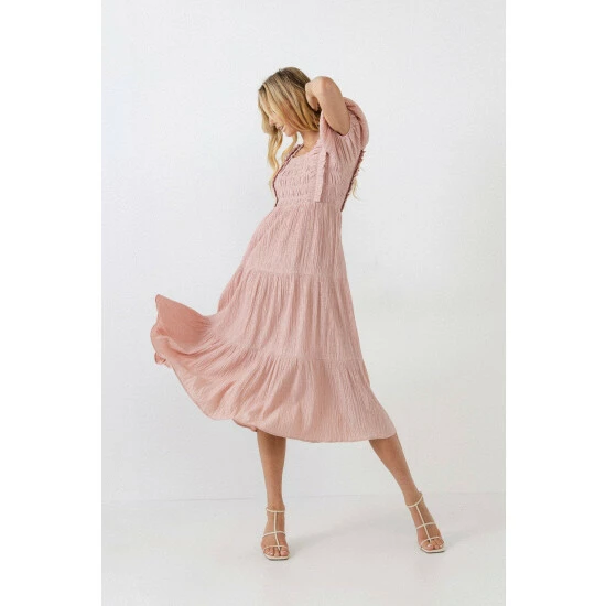 English Factory Smocked Midi Dress Dresses Dusty Pink - Image 2