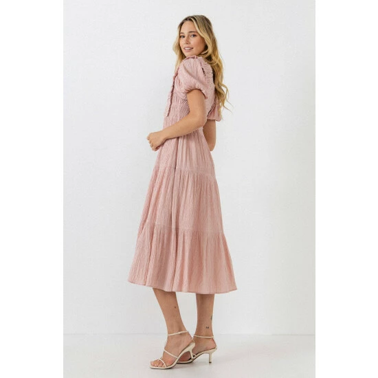 English Factory Smocked Midi Dress Dresses Dusty Pink - Image 4