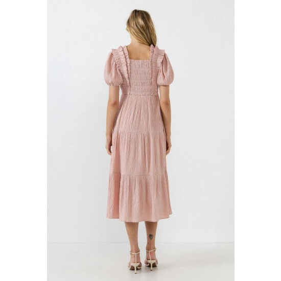 English Factory Smocked Midi Dress Dresses Dusty Pink - Image 5