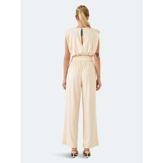 English Factory Shoulder Pad Jumpsuit With Smocked Waist Jumpsuits & Rompers Cream - Image 4