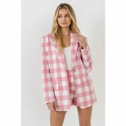 English Factory Gingham Check Blazer Coats, Jackets & Blazers Pink