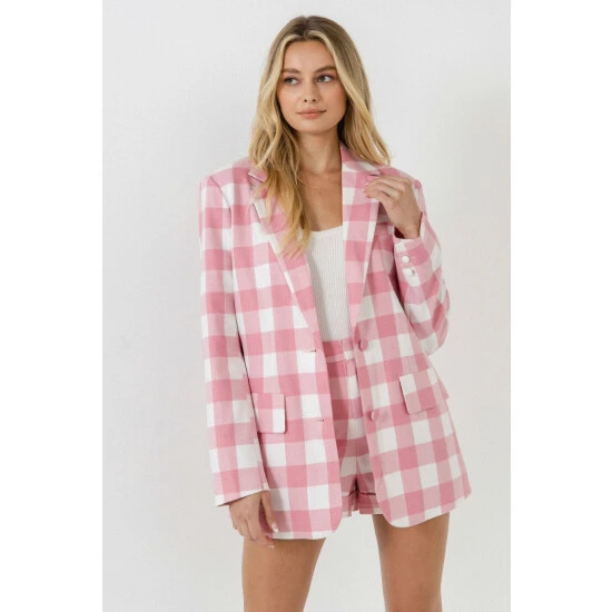 English Factory Gingham Check Blazer Coats, Jackets & Blazers Pink