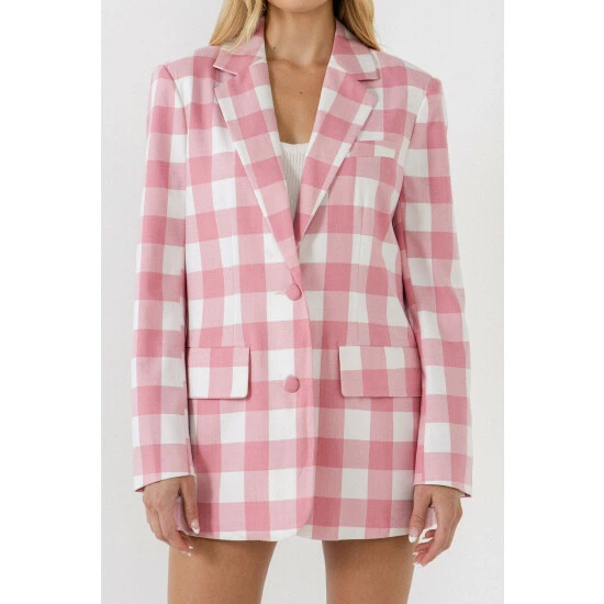 English Factory Gingham Check Blazer Coats, Jackets & Blazers Pink - Image 5