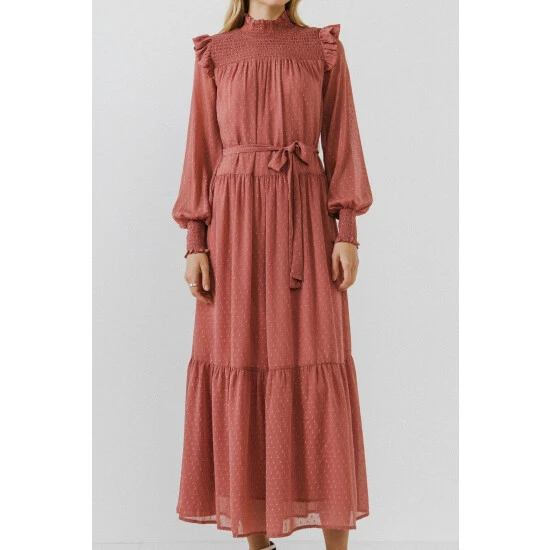 English Factory Swiss Dot Smocked Maxi Dress Dresses Pink - Image 4