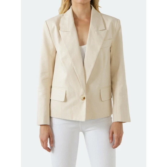 English Factory One Button Blazer Coats, Jackets & Blazers Beige - Image 2