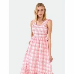 English Factory Plaid Ruffled Midi Dress Dresses Red