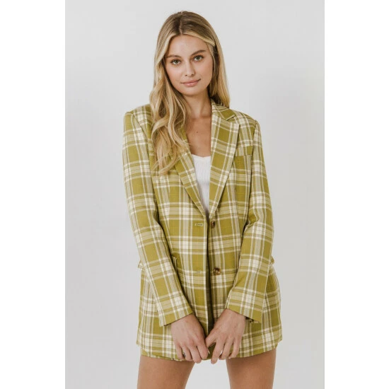 English Factory Plaid Blazer Coats, Jackets & Blazers Green Multi
