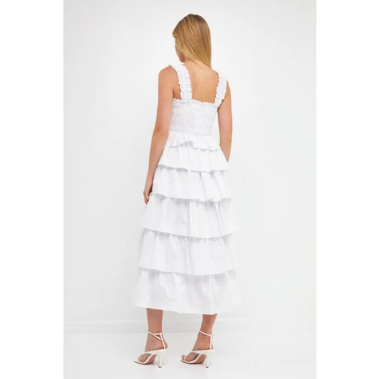 English Factory Smocked Bust Multi Ruffled Maxi Gown Dresses White - Image 4