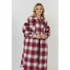 English Factory Oversize Plaid Long Coat With U Hemline Coats, Jackets & Blazers Burgundy