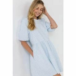 English Factory Mini Gingham Scrunched Dress Dresses Powder Blue