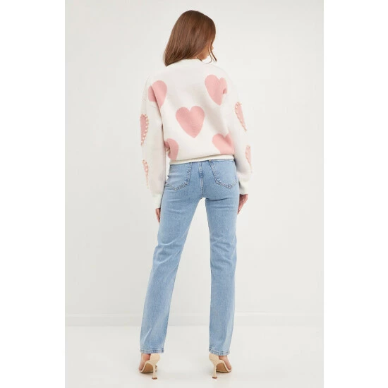 English Factory Pearl With Heart Pattern Sweater Sweatshirts & Sweaters Pink Multi - Image 4