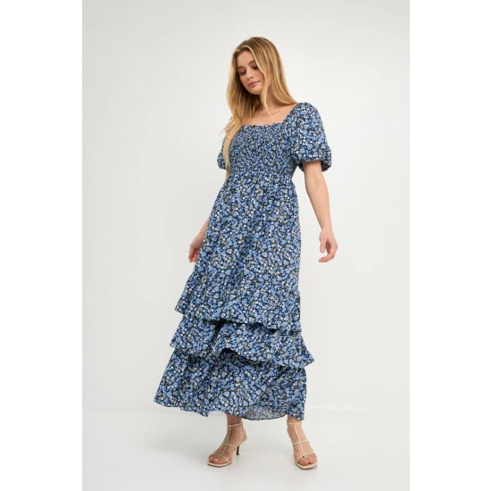 English Factory Textured Floral Printed Maxi Dress Dresses Navy Multi 1 English Factory Textured Floral Printed Maxi Dress Dresses Navy Multi