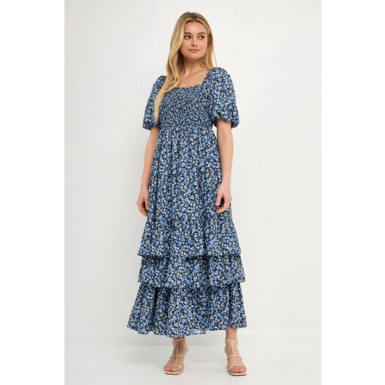 English Factory Textured Floral Printed Maxi Dress Dresses Navy Multi 2 English Factory Textured Floral Printed Maxi Dress Dresses Navy Multi - Image 2