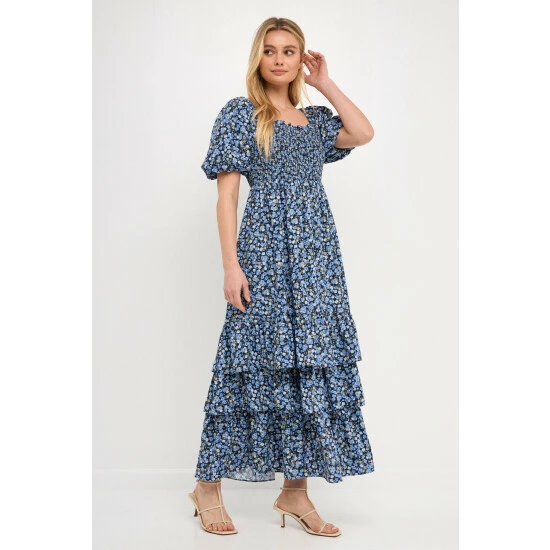 English Factory Textured Floral Printed Maxi Dress Dresses Navy Multi 3 English Factory Textured Floral Printed Maxi Dress Dresses Navy Multi - Image 3