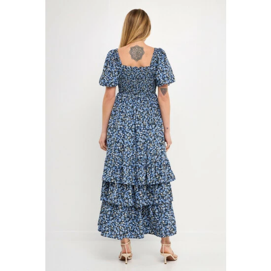 English Factory Textured Floral Printed Maxi Dress Dresses Navy Multi 4 English Factory Textured Floral Printed Maxi Dress Dresses Navy Multi - Image 4