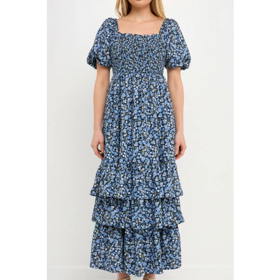English Factory Textured Floral Printed Maxi Dress Dresses Navy Multi 5 English Factory Textured Floral Printed Maxi Dress Dresses Navy Multi - Image 5
