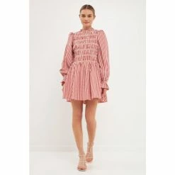 English Factory Gingham Mini Dress - Wine Dresses