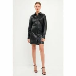 English Factory Faux Leather Mini Dress Dresses Black