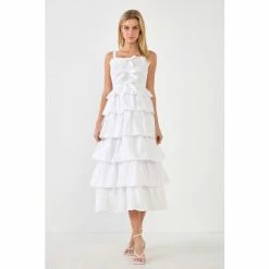 English Factory Ruffle Tiered Maxi Dress With Ties Dresses White