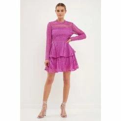 English Factory Crochet Lace Mini Dress Dresses Orchid