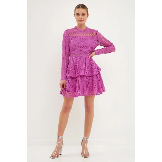 English Factory Crochet Lace Mini Dress Dresses Orchid