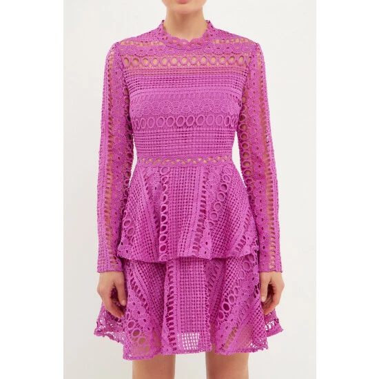 English Factory Crochet Lace Mini Dress Dresses Orchid - Image 5