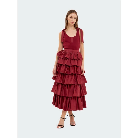 English Factory Pleated Combo Maxi Poplin Skirt Skirts Black 1 English Factory Pleated Combo Maxi Poplin Skirt Skirts Black