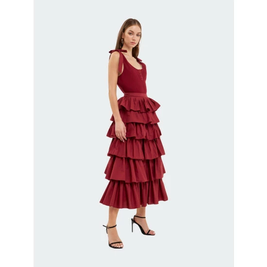 English Factory Pleated Combo Maxi Poplin Skirt Skirts Black 2 English Factory Pleated Combo Maxi Poplin Skirt Skirts Black - Image 2