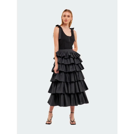 English Factory Pleated Combo Maxi Poplin Skirt Skirts Black 6 English Factory Pleated Combo Maxi Poplin Skirt Skirts Black - Image 6