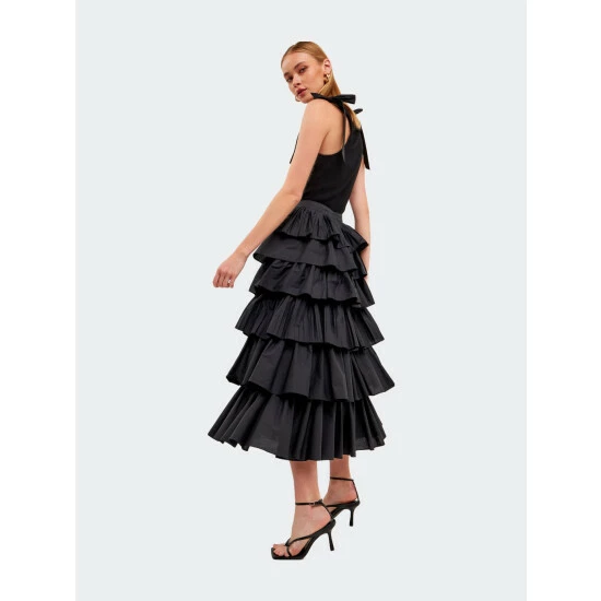 English Factory Pleated Combo Maxi Poplin Skirt Skirts Black 7 English Factory Pleated Combo Maxi Poplin Skirt Skirts Black - Image 7
