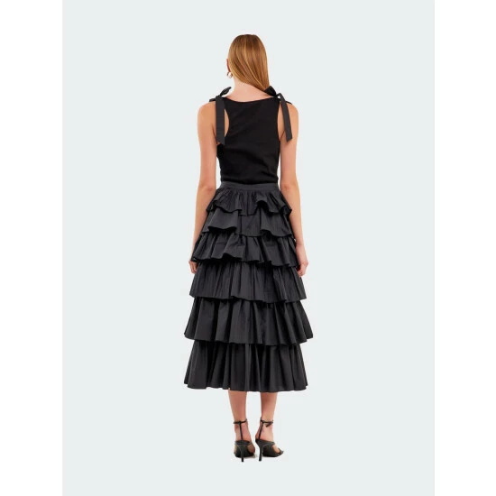 English Factory Pleated Combo Maxi Poplin Skirt Skirts Black 8 English Factory Pleated Combo Maxi Poplin Skirt Skirts Black - Image 8