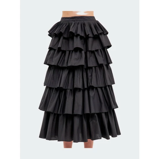 English Factory Pleated Combo Maxi Poplin Skirt Skirts Black 9 English Factory Pleated Combo Maxi Poplin Skirt Skirts Black - Image 9