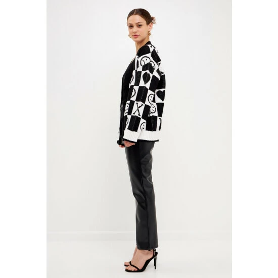 English Factory XOXO Smiley Face Cardigan Sweatshirts & Sweaters Black/white 2 English Factory XOXO Smiley Face Cardigan Sweatshirts & Sweaters Black/white - Image 2