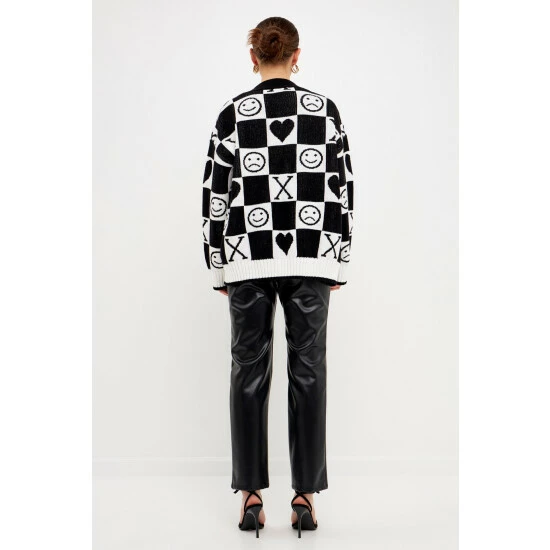 English Factory XOXO Smiley Face Cardigan Sweatshirts & Sweaters Black/white 3 English Factory XOXO Smiley Face Cardigan Sweatshirts & Sweaters Black/white - Image 3